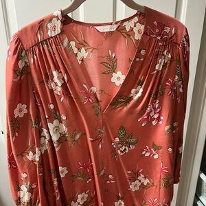 Rebecca Taylor Floral Blouse in Coral and White
